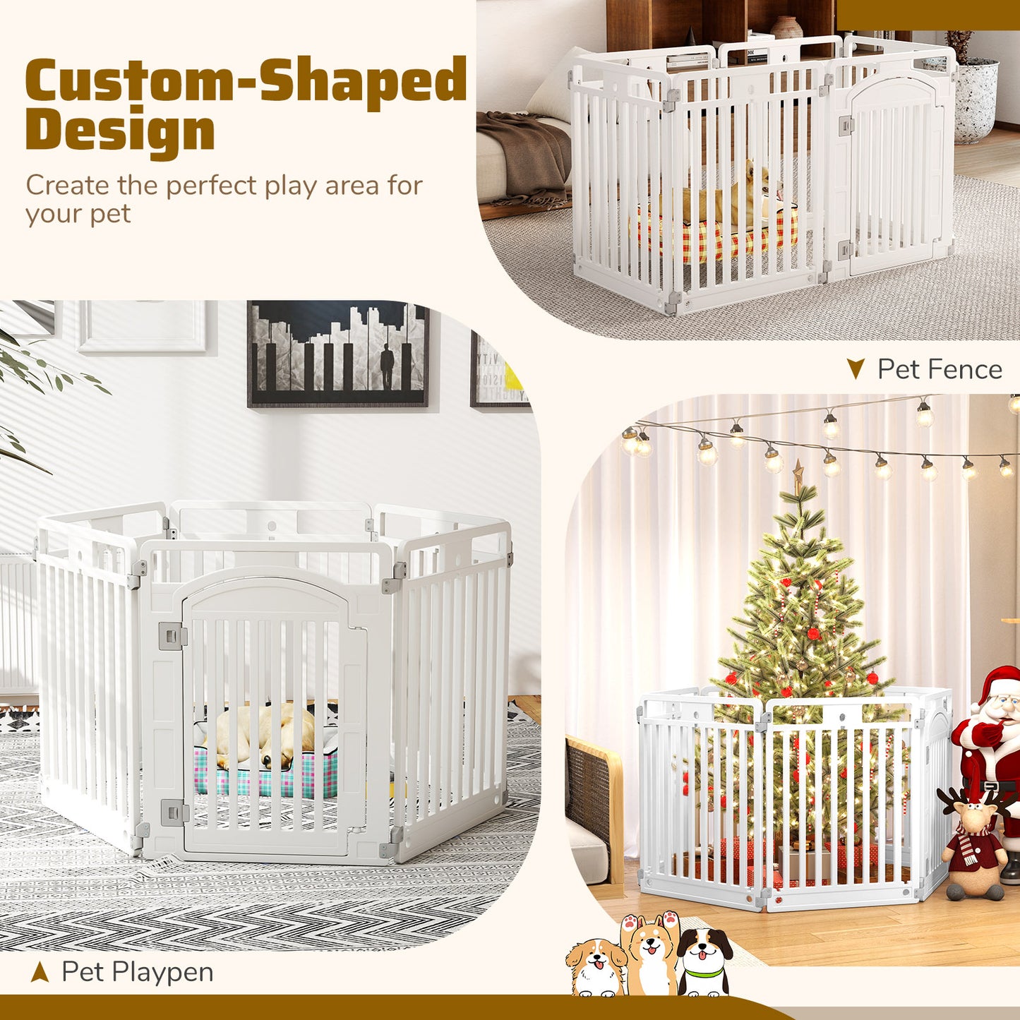 6-Panel Tall Dog Playpen Foldable Pet Fence with Locking Door, White Pet Gate at Gallery Canada