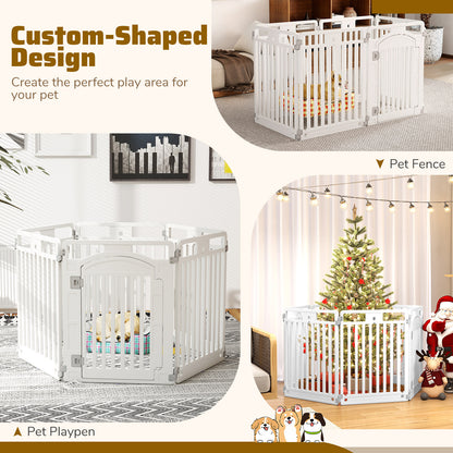6-Panel Tall Dog Playpen Foldable Pet Fence with Locking Door, White Pet Gate at Gallery Canada