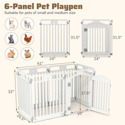 6-Panel Tall Dog Playpen Foldable Pet Fence with Locking Door, White Pet Gate at Gallery Canada
