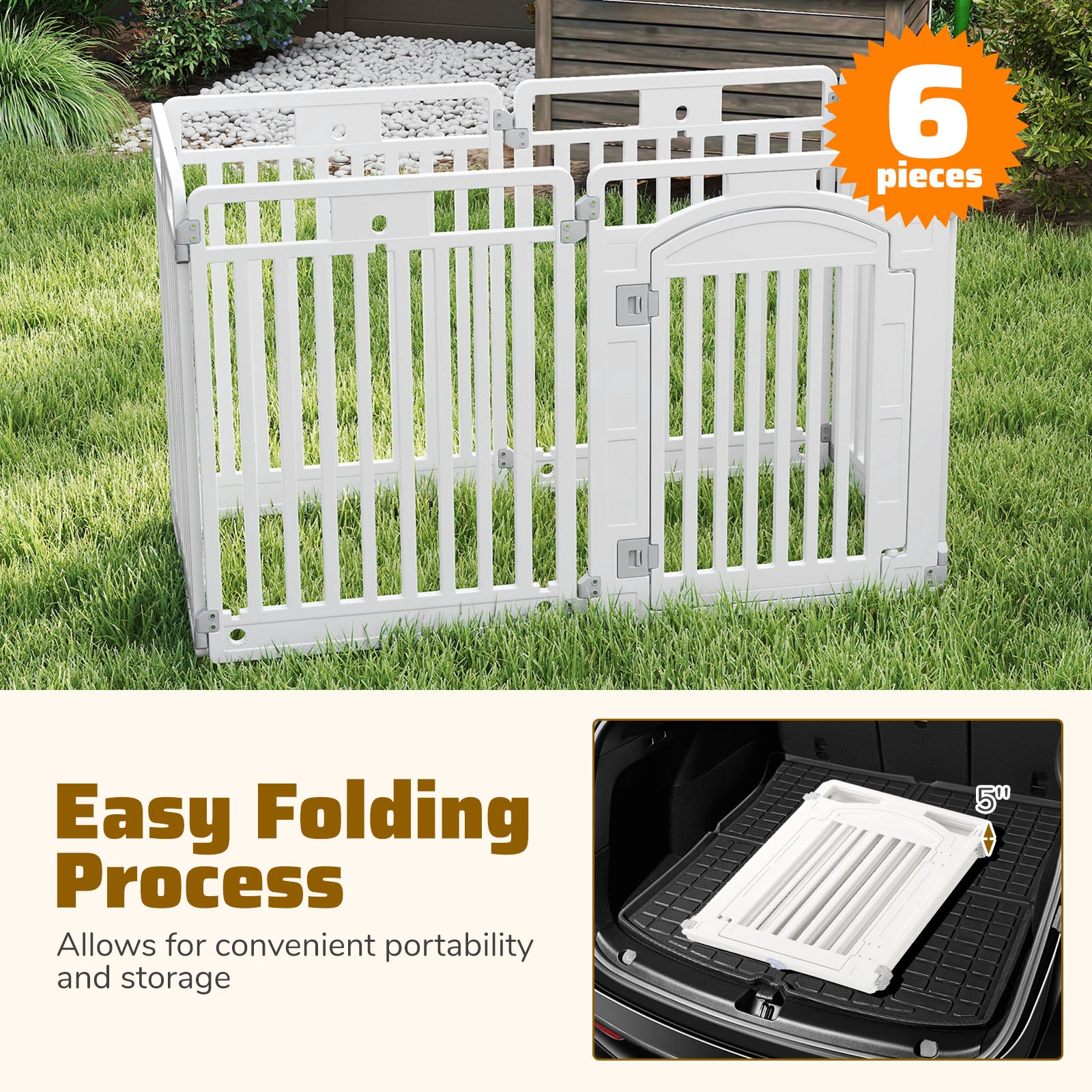6-Panel Tall Dog Playpen Foldable Pet Fence with Locking Door, White Pet Gate at Gallery Canada