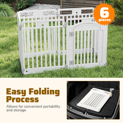 6-Panel Tall Dog Playpen Foldable Pet Fence with Locking Door, White Pet Gate at Gallery Canada