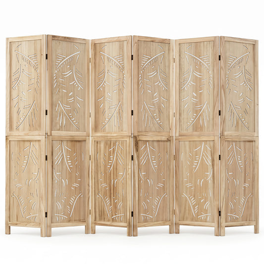 6-Panel Wooden Room Divider, Palm Leaf Design, Paulownia Frame Room Dividers Natural at Gallery Canada