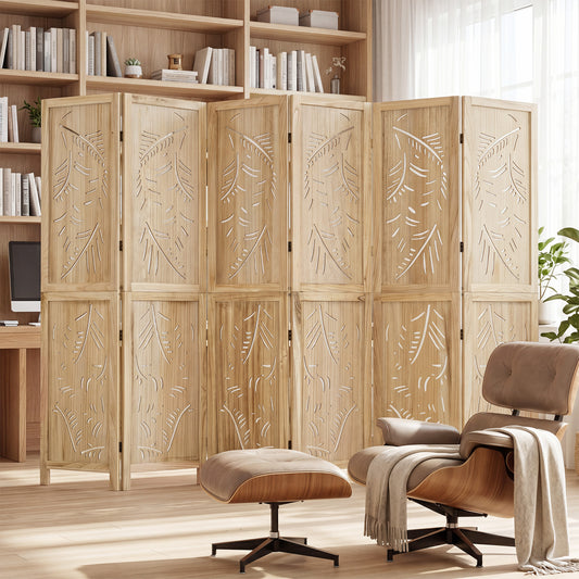 6-Panel Wooden Room Divider, Palm Leaf Design, Paulownia Frame Room Dividers Natural at Gallery Canada