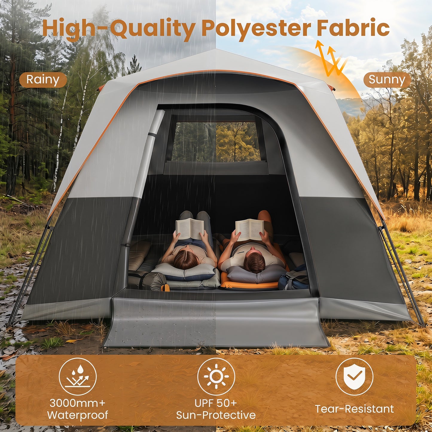 6-Person Blackout Instant Cabin Tent with Rainfly, Gray