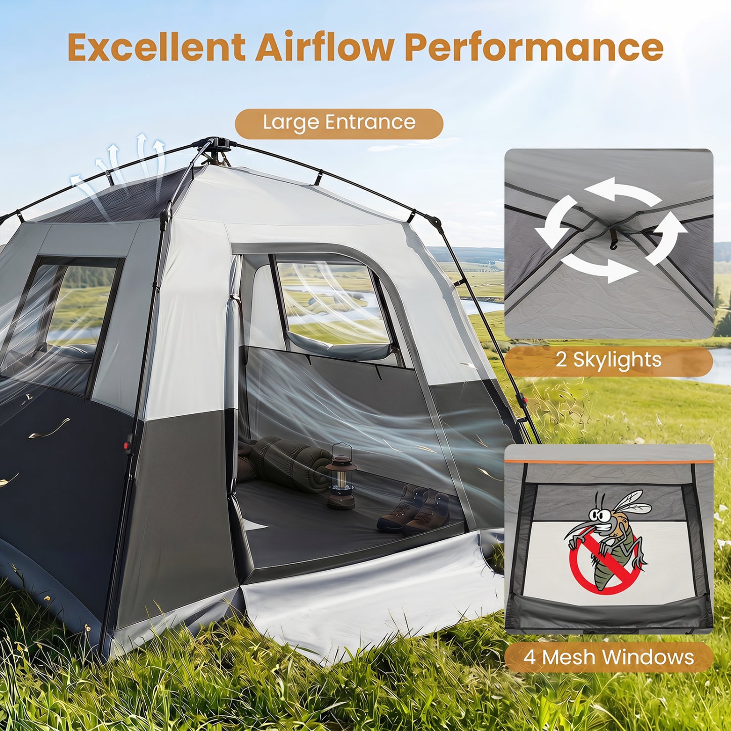 6-Person Blackout Instant Cabin Tent with Rainfly, Gray Tents at Gallery Canada