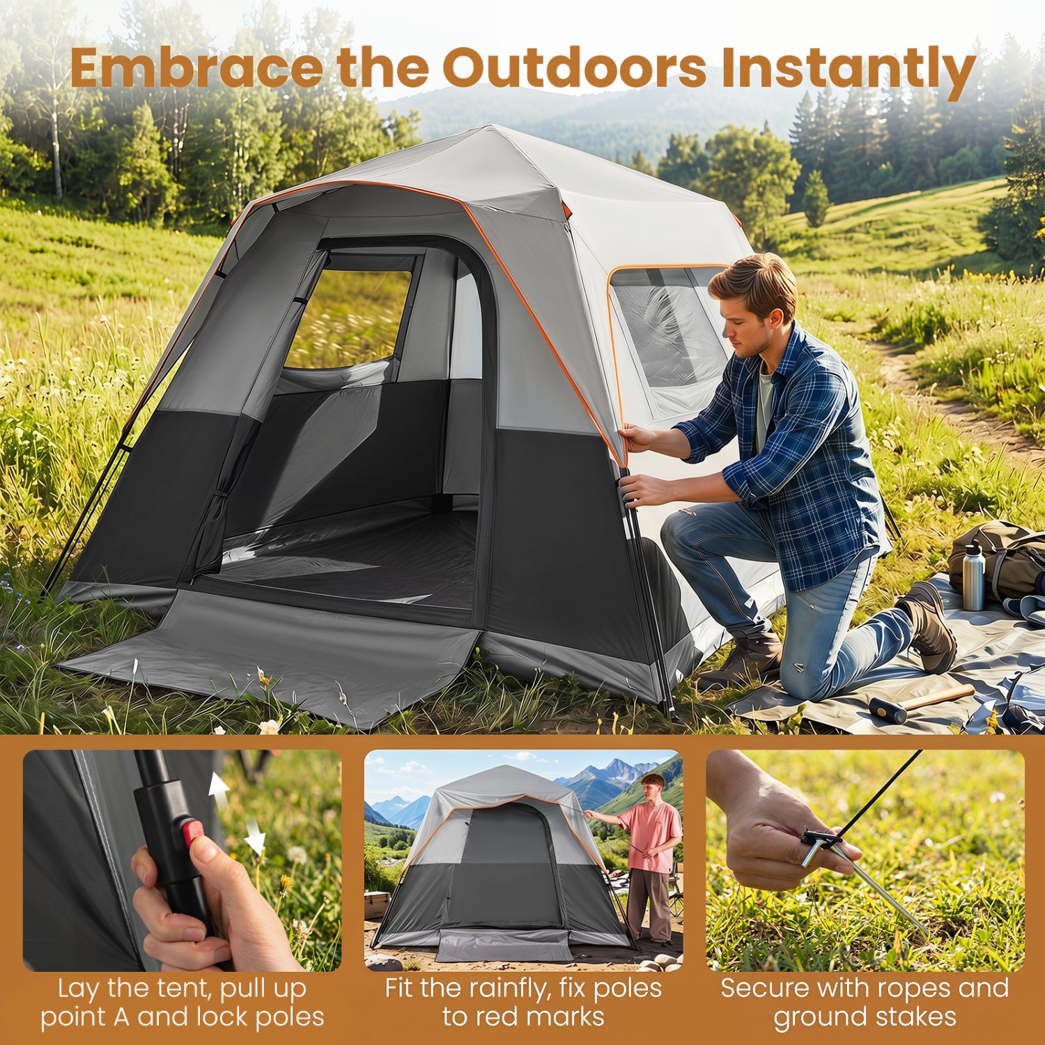 6-Person Blackout Instant Cabin Tent with Rainfly, Gray Tents at Gallery Canada