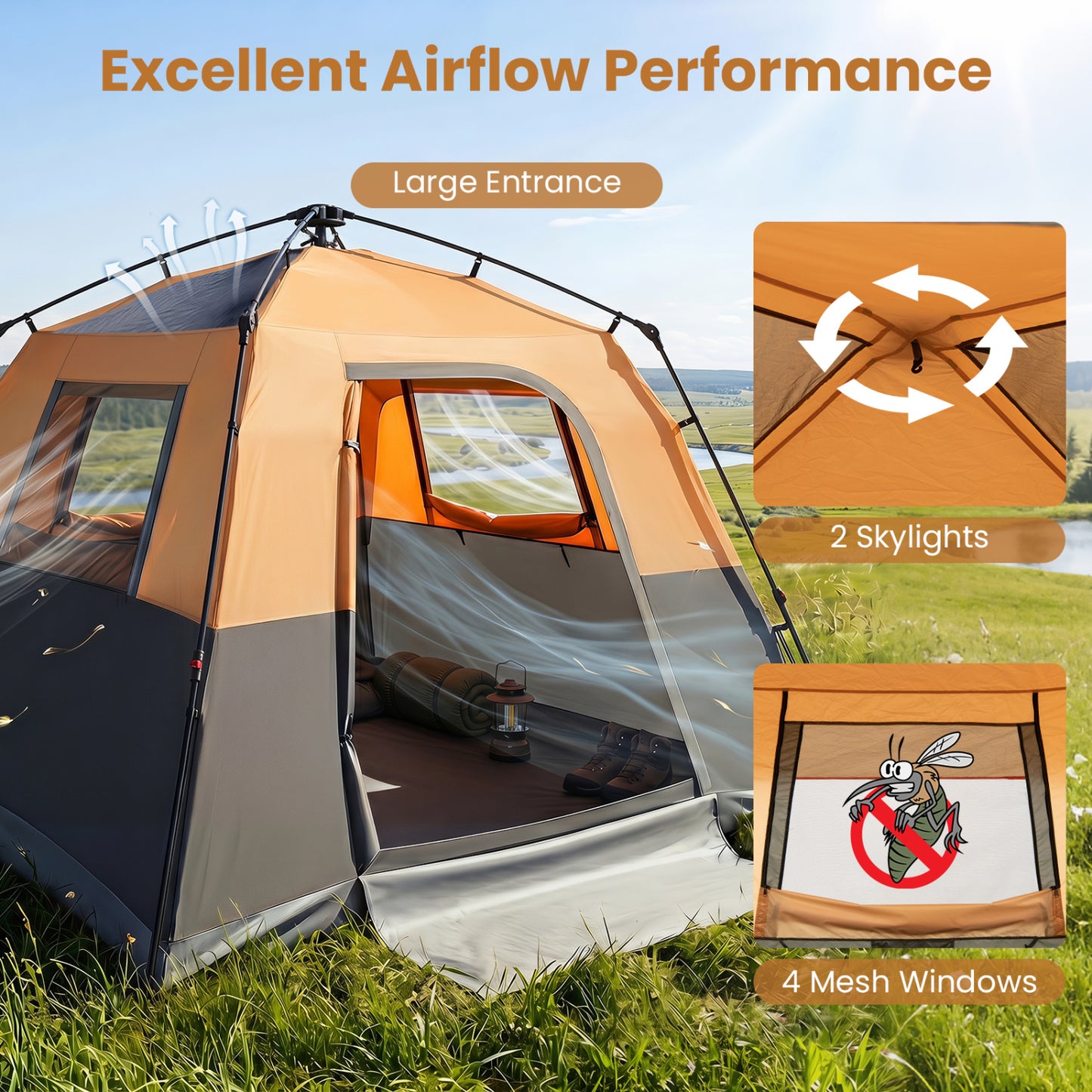 6-Person Blackout Instant Cabin Tent, Orange