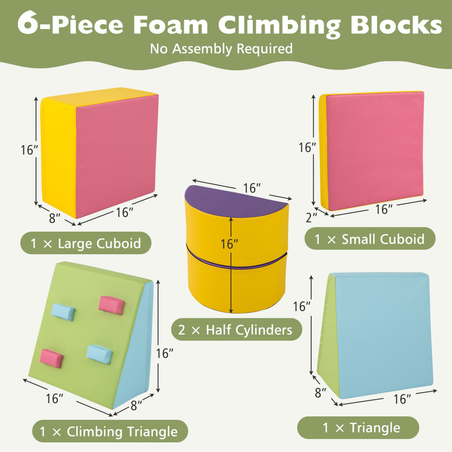 6-Piece Foam Climbing Blocks, Hook And Loop Fasteners, Multicolor Climbers & Slides at Gallery Canada
