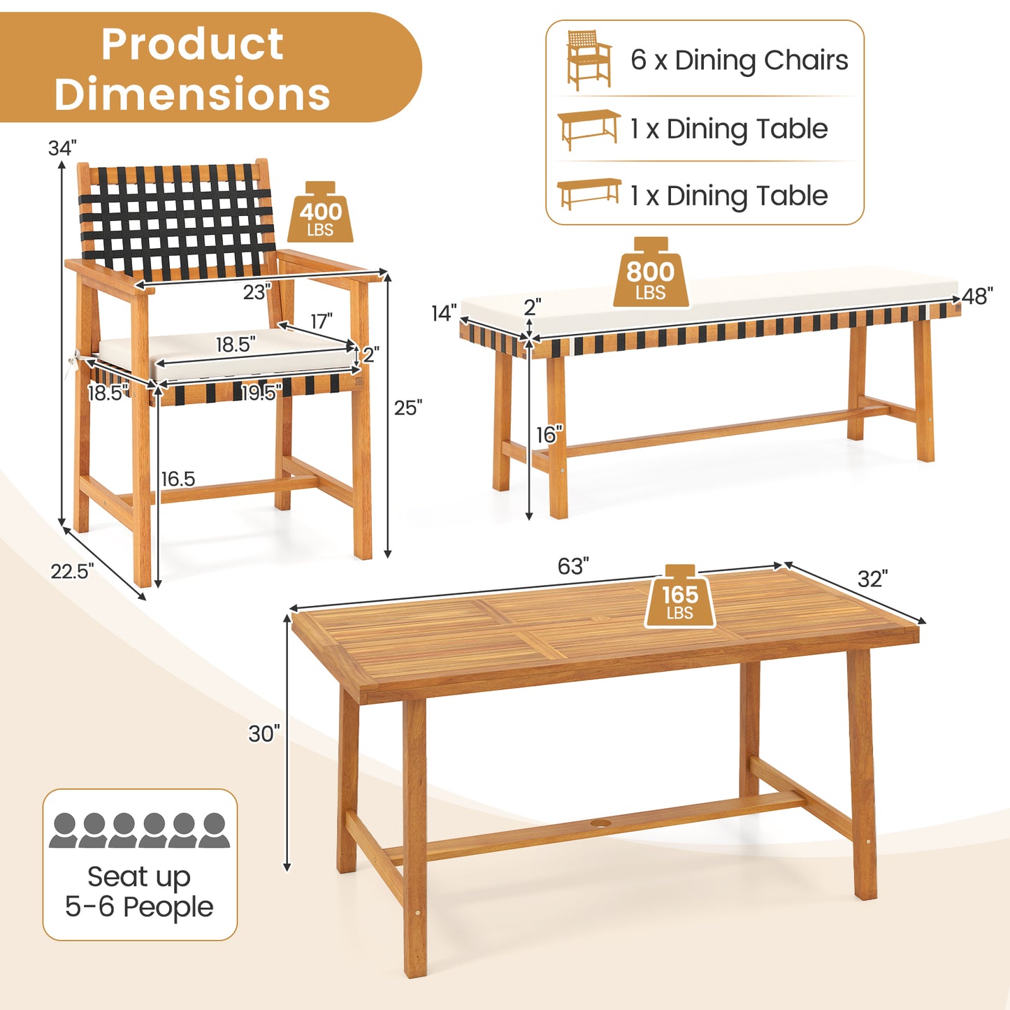 6-Piece Patio Dining Set for 5-6 People Farmhouse Furniture Patio Dining Sets at Gallery Canada