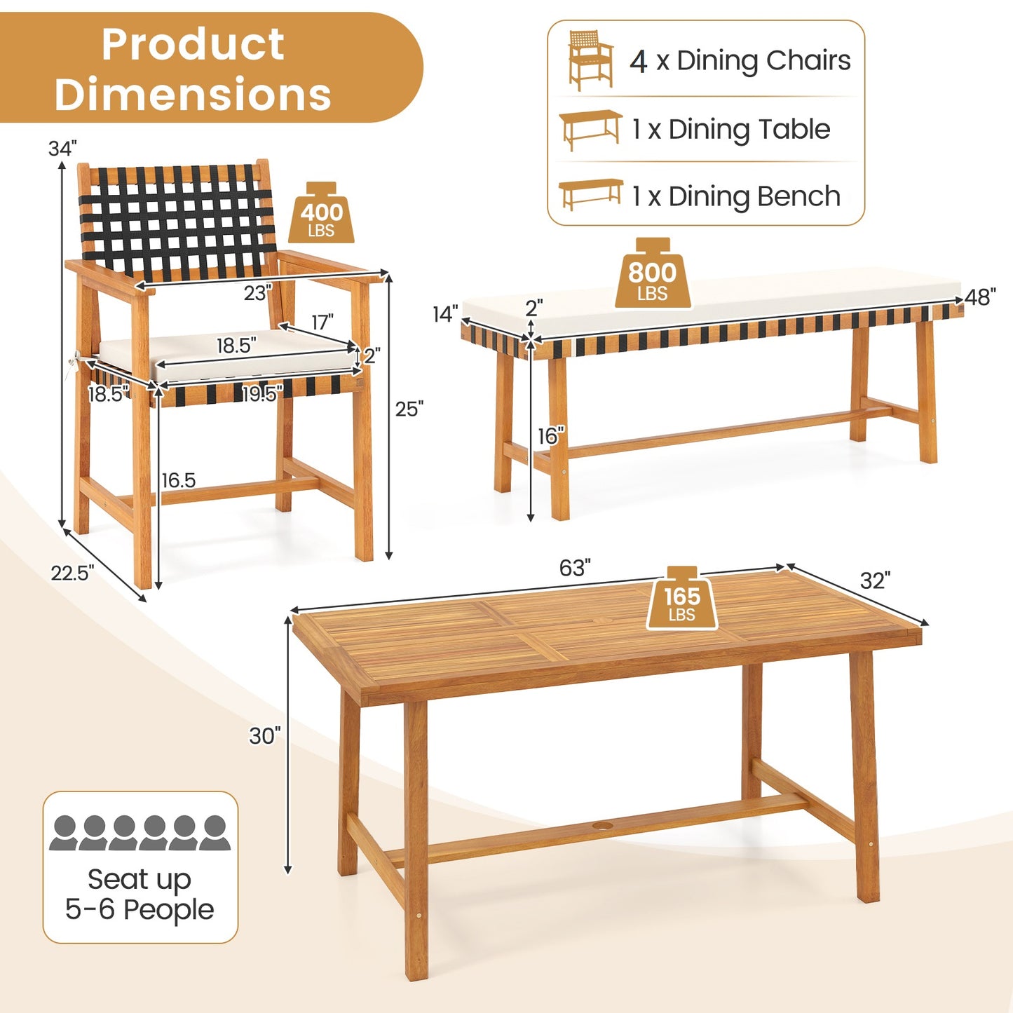 6-Piece Patio Dining Set, Farmhouse Furniture For 5-6 People Patio Dining Sets at Gallery Canada