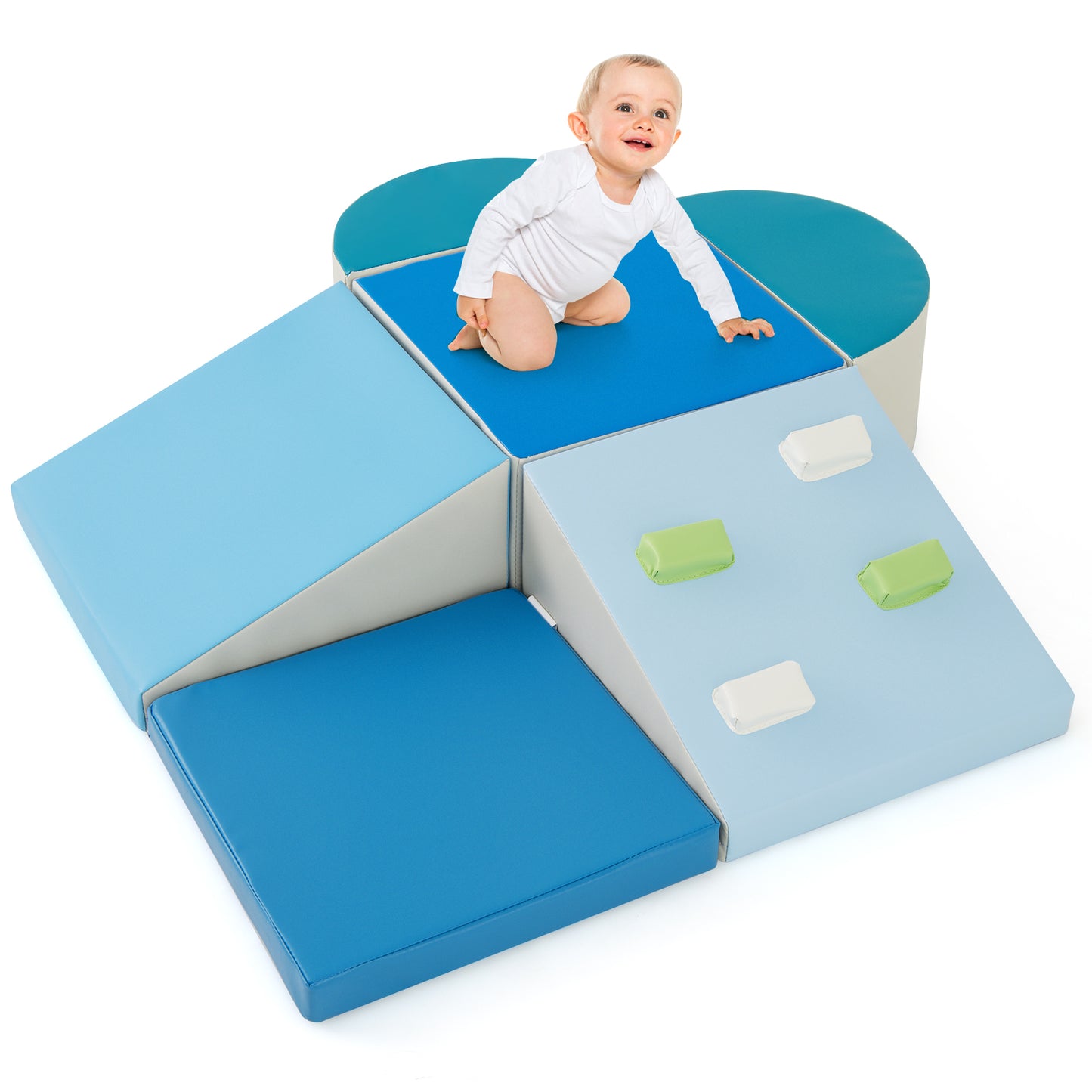 6-Piece Soft Play Set for Toddlers with Climbing Triangle and Ramp, Blue Climbers & Slides Blue at Gallery Canada