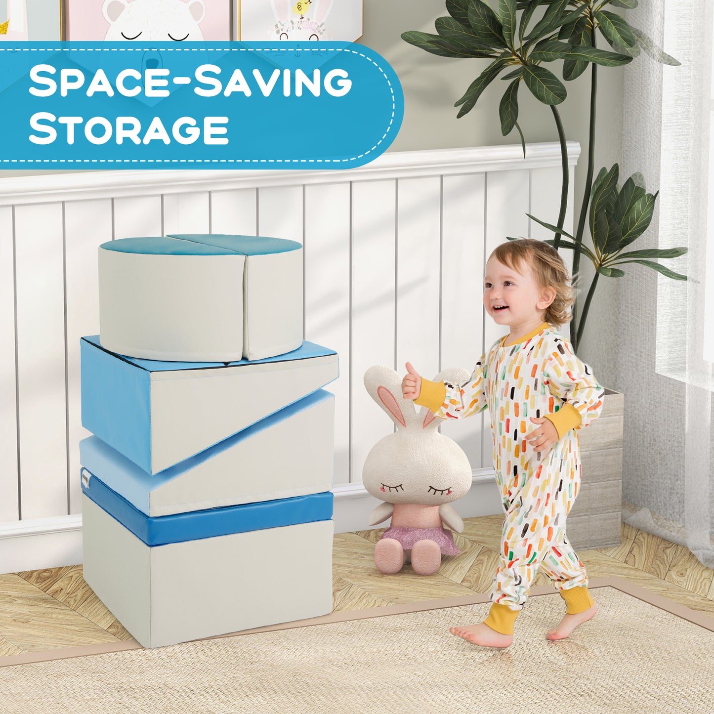 6-Piece Soft Play Set for Toddlers with Climbing Triangle and Ramp, Blue Climbers & Slides at Gallery Canada