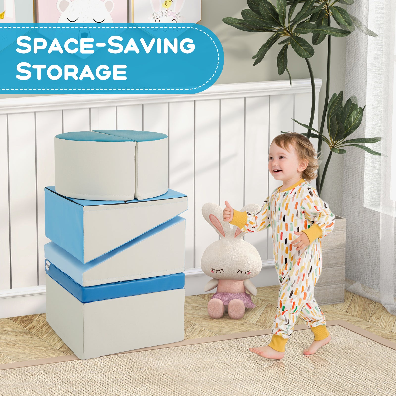 6-Piece Soft Play Set for Toddlers with Climbing Triangle and Ramp, Blue Climbers & Slides at Gallery Canada