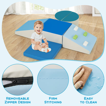 6-Piece Soft Play Set for Toddlers with Climbing Triangle and Ramp, Blue Climbers & Slides at Gallery Canada