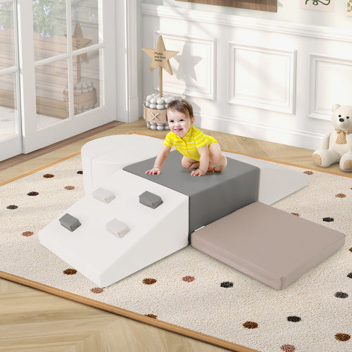 6-Piece Soft Play Set for Toddlers with Climbing Triangle and Ramp, White