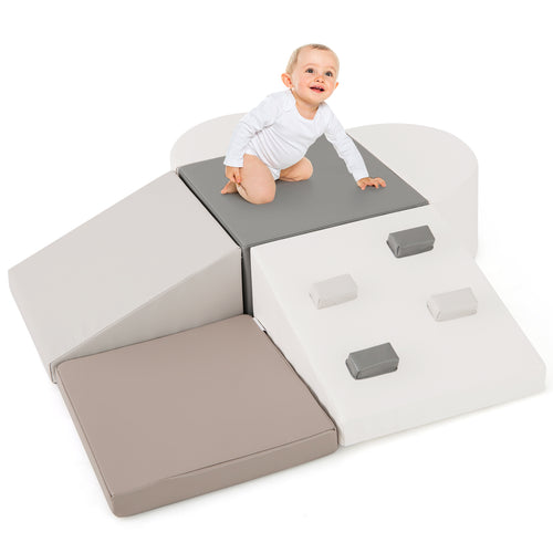 6-Piece Soft Play Set for Toddlers with Climbing Triangle and Ramp, White