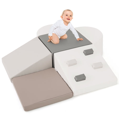 6-Piece Soft Play Set for Toddlers with Climbing Triangle and Ramp, White