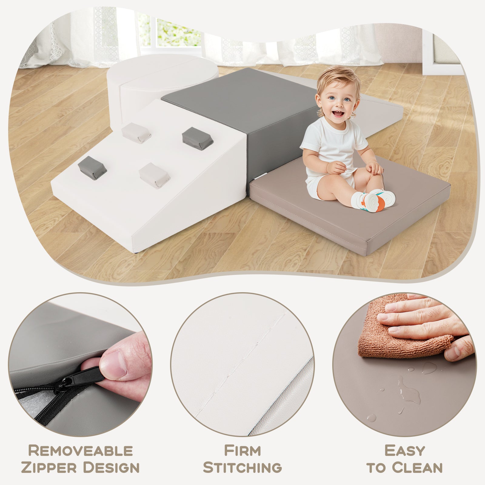 6-Piece Soft Play Set for Toddlers with Climbing Triangle and Ramp, White Climbers & Slides at Gallery Canada