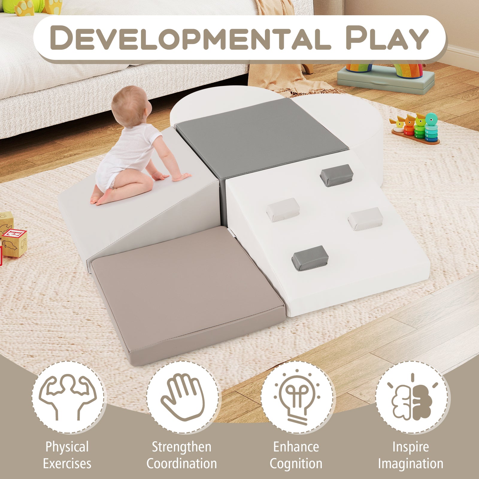 6-Piece Soft Play Set for Toddlers with Climbing Triangle and Ramp, White Climbers & Slides at Gallery Canada