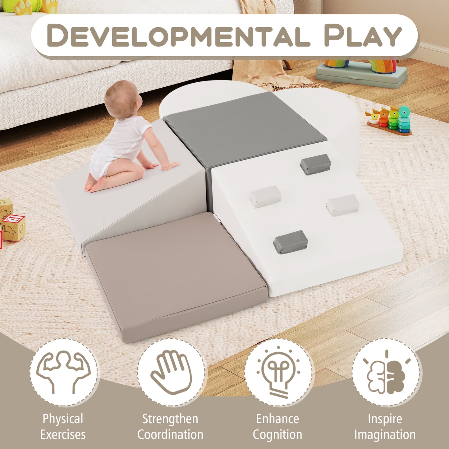 6-Piece Soft Play Set for Toddlers with Climbing Triangle and Ramp, White Climbers & Slides at Gallery Canada