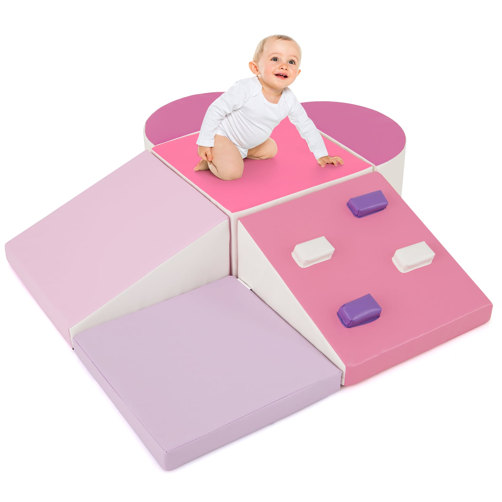 6-Piece Soft Play Set for Toddlers with Climbing Triangle and Ramp, Pink Climbers & Slides Pink at Gallery Canada
