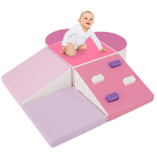 6-Piece Soft Play Set for Toddlers with Climbing Triangle and Ramp, Pink
