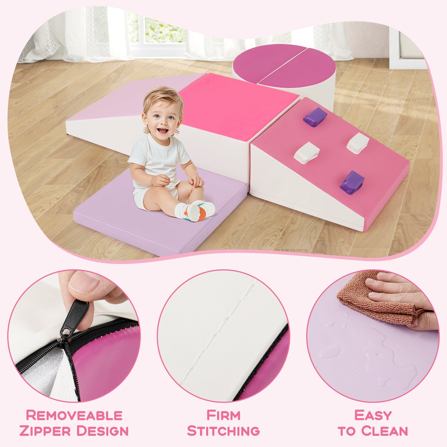 6-Piece Soft Play Set for Toddlers with Climbing Triangle and Ramp, Pink Climbers & Slides at Gallery Canada