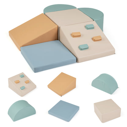 6-Piece Soft Play Set for Toddlers, Climbing Triangle, Ramp, Gray Green