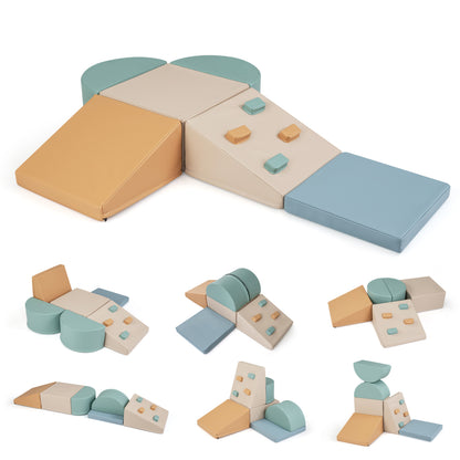 6-Piece Soft Play Set for Toddlers, Climbing Triangle, Ramp, Gray Green