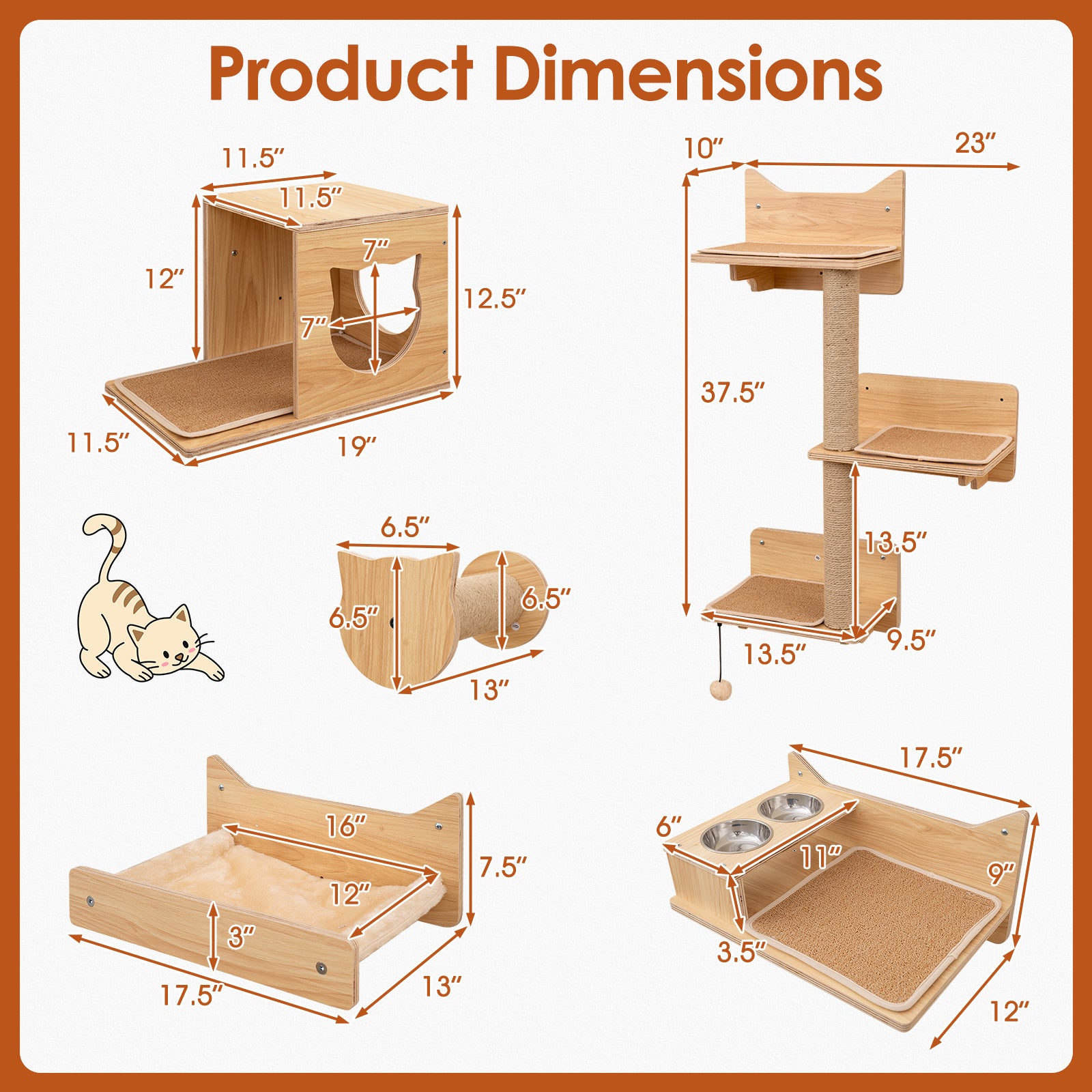 6-Piece Cat Wall Furniture Set, Shelves, Natural Cat Trees Condos & Scratchers at Gallery Canada