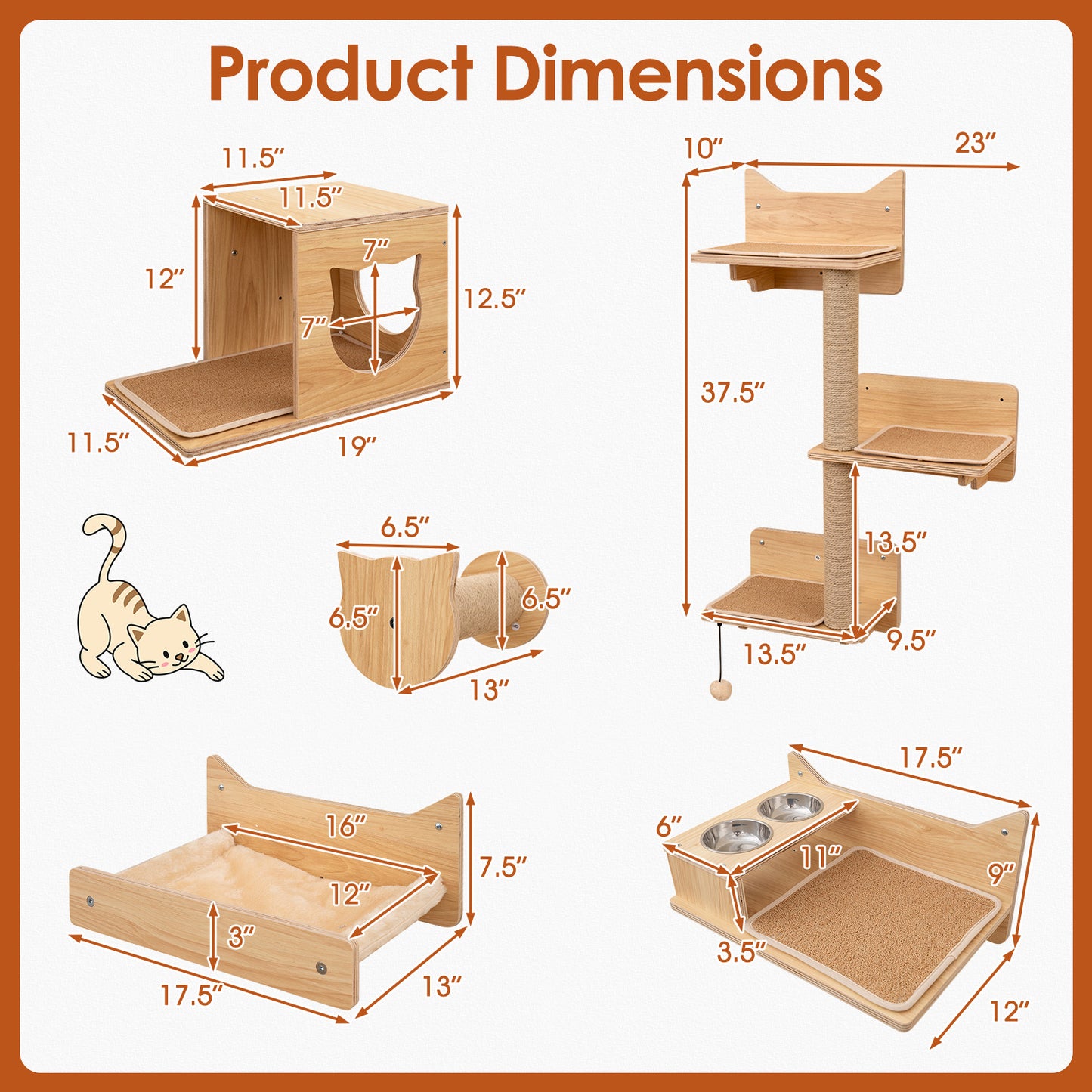 6-Piece Cat Wall Furniture Set, Shelves, Natural Cat Trees Condos & Scratchers at Gallery Canada