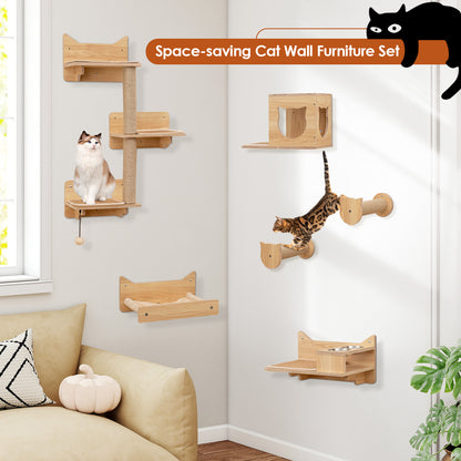 6-Piece Cat Wall Furniture Set, Shelves, Natural Cat Trees Condos & Scratchers at Gallery Canada