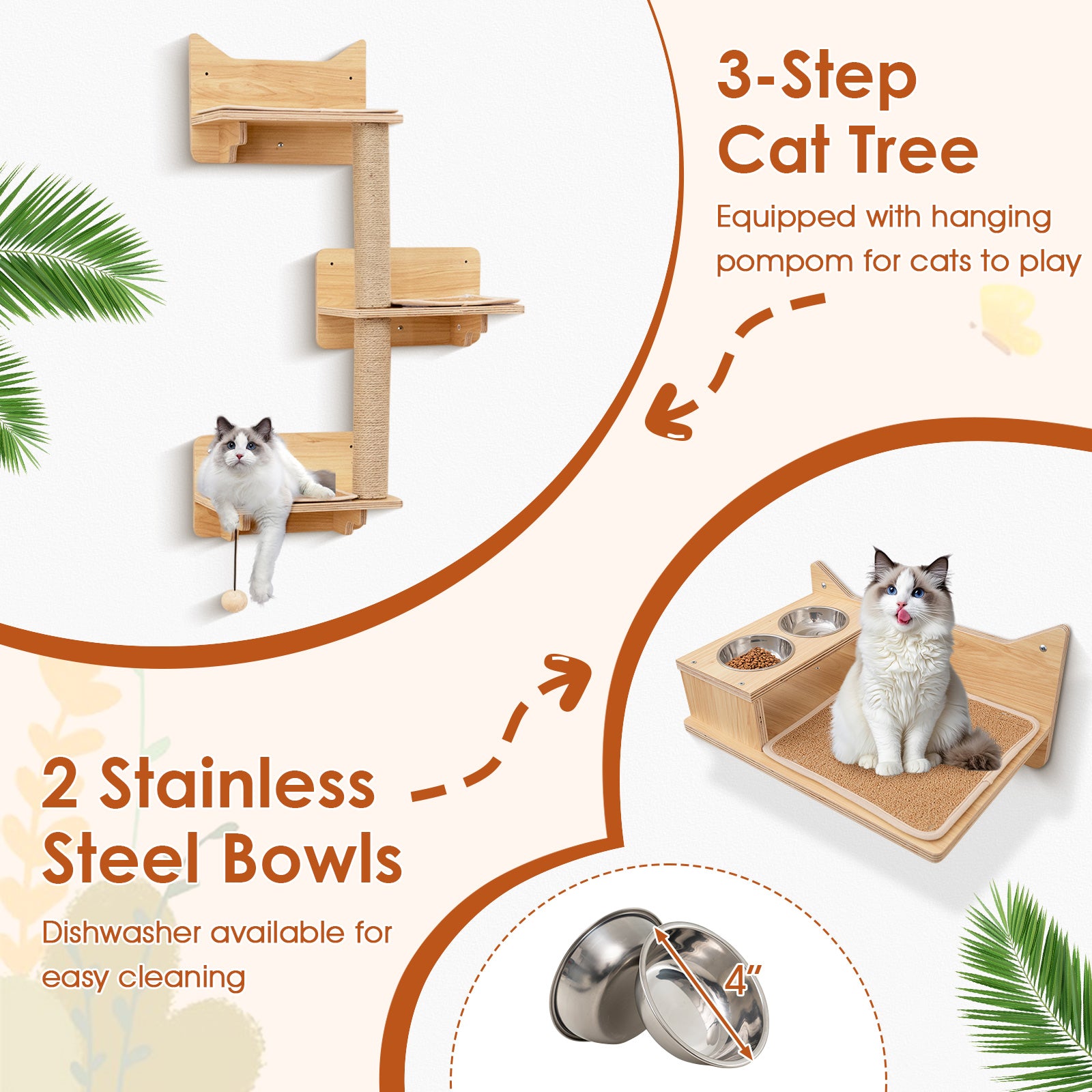 6-Piece Cat Wall Furniture Set, Shelves, Natural Cat Trees Condos & Scratchers at Gallery Canada