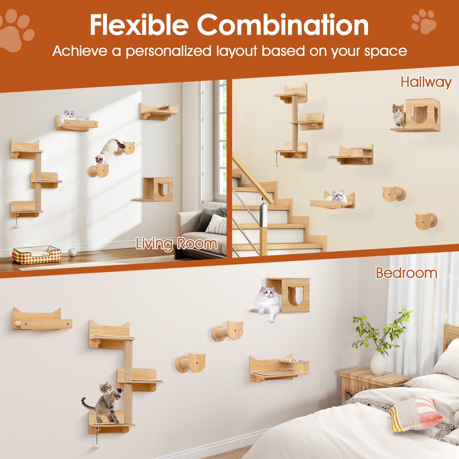 6-Piece Cat Wall Furniture Set, Shelves, Natural Cat Trees Condos & Scratchers at Gallery Canada