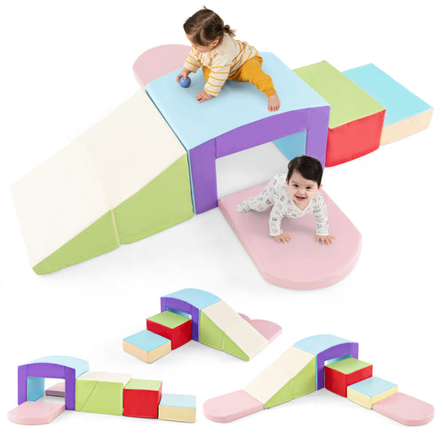 6 Pieces Foam Climbing Blocks Soft Play Climbing for Toddlers with Tunnel, Beige
