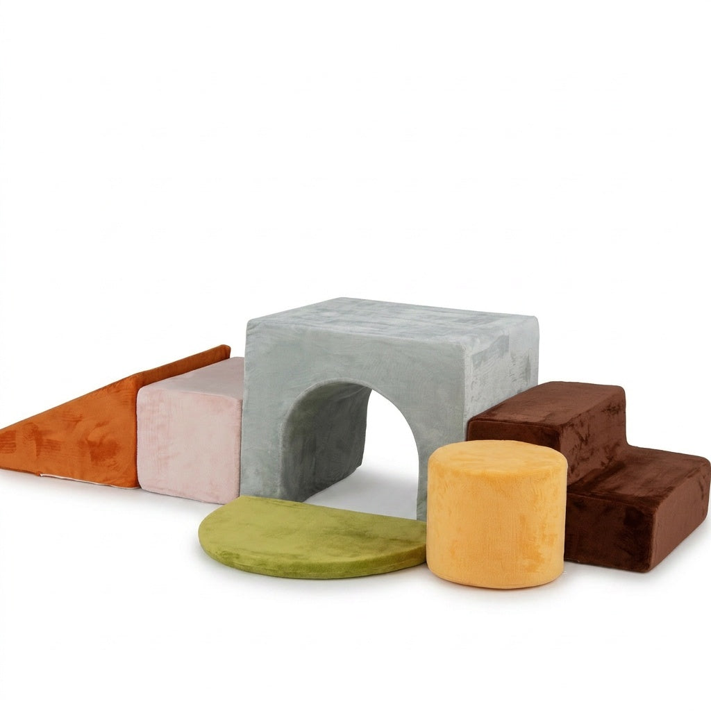 6 Pieces Foam Climbing Blocks for Kids with Slide and Tunnel, Gray