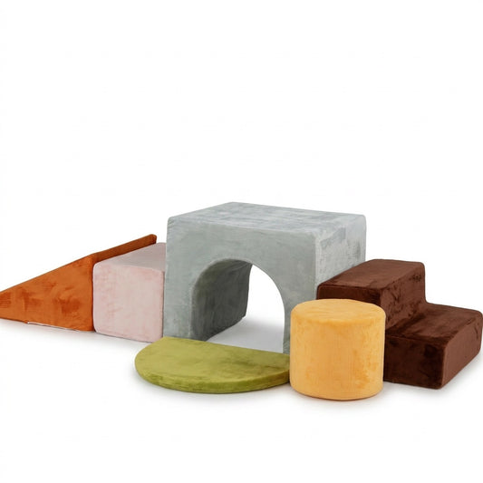 6 Pieces Foam Climbing Blocks for Kids with Slide and Tunnel, Gray Climbers & Slides Gray at Gallery Canada