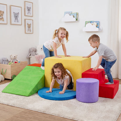 6 Pieces Foam Climbing Blocks for Kids with Slide and Tunnel, Red