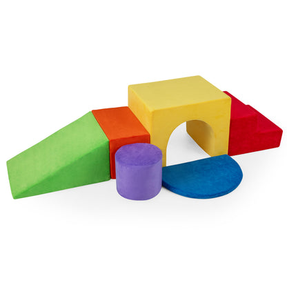 6 Pieces Foam Climbing Blocks for Kids with Slide and Tunnel, Red