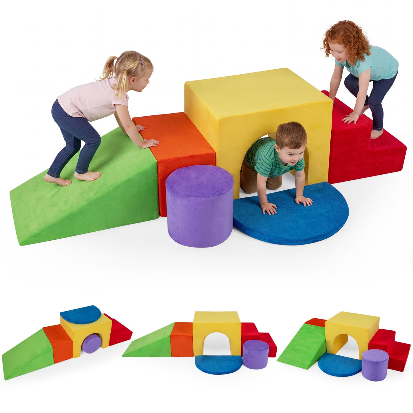 6 Pieces Foam Climbing Blocks for Kids with Slide and Tunnel, Red
