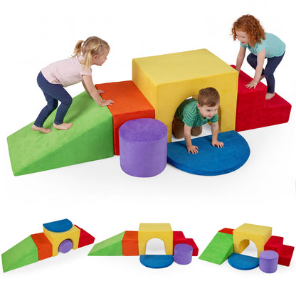 6 Pieces Foam Climbing Blocks for Kids with Slide and Tunnel, Red