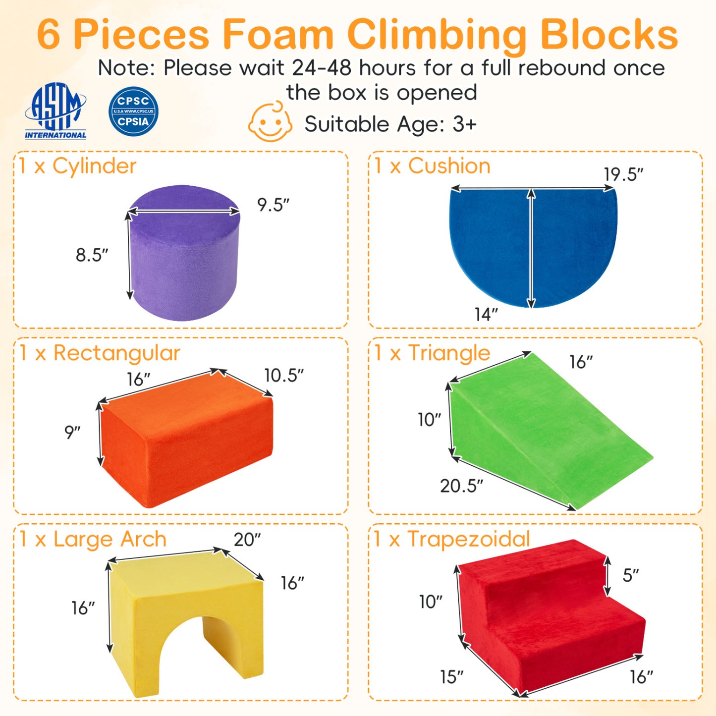 6 Pieces Foam Climbing Blocks for Kids with Slide and Tunnel, Red