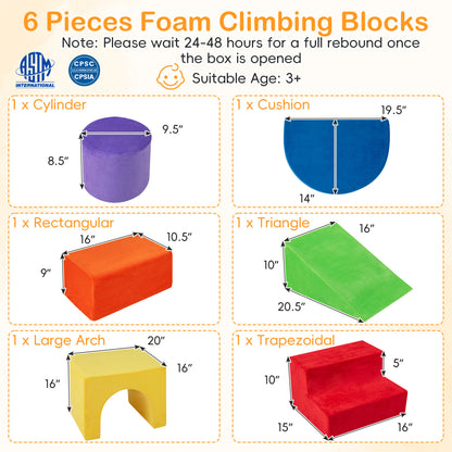 6 Pieces Foam Climbing Blocks for Kids with Slide and Tunnel, Red