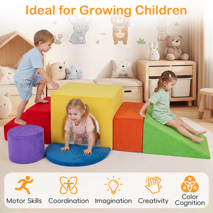 6 Pieces Foam Climbing Blocks for Kids with Slide and Tunnel, Red
