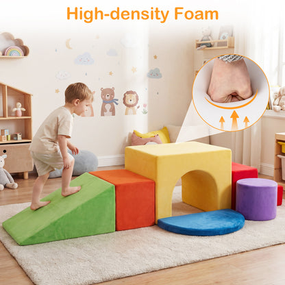 6 Pieces Foam Climbing Blocks for Kids with Slide and Tunnel, Red
