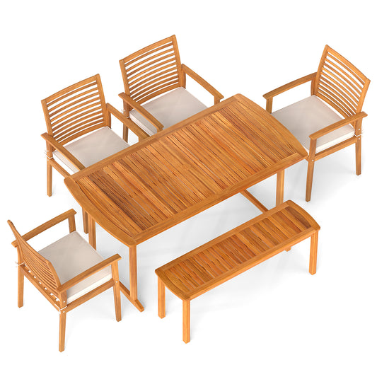 6 Piece Acacia Wood Outdoor Dining Set, Natural Patio Dining Sets Natural at Gallery Canada