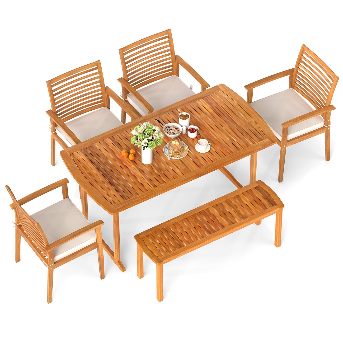 6 Pieces Outdoor Acacia Wood Dining Set with Umbrella Hole, Natural Patio Dining Sets at Gallery Canada