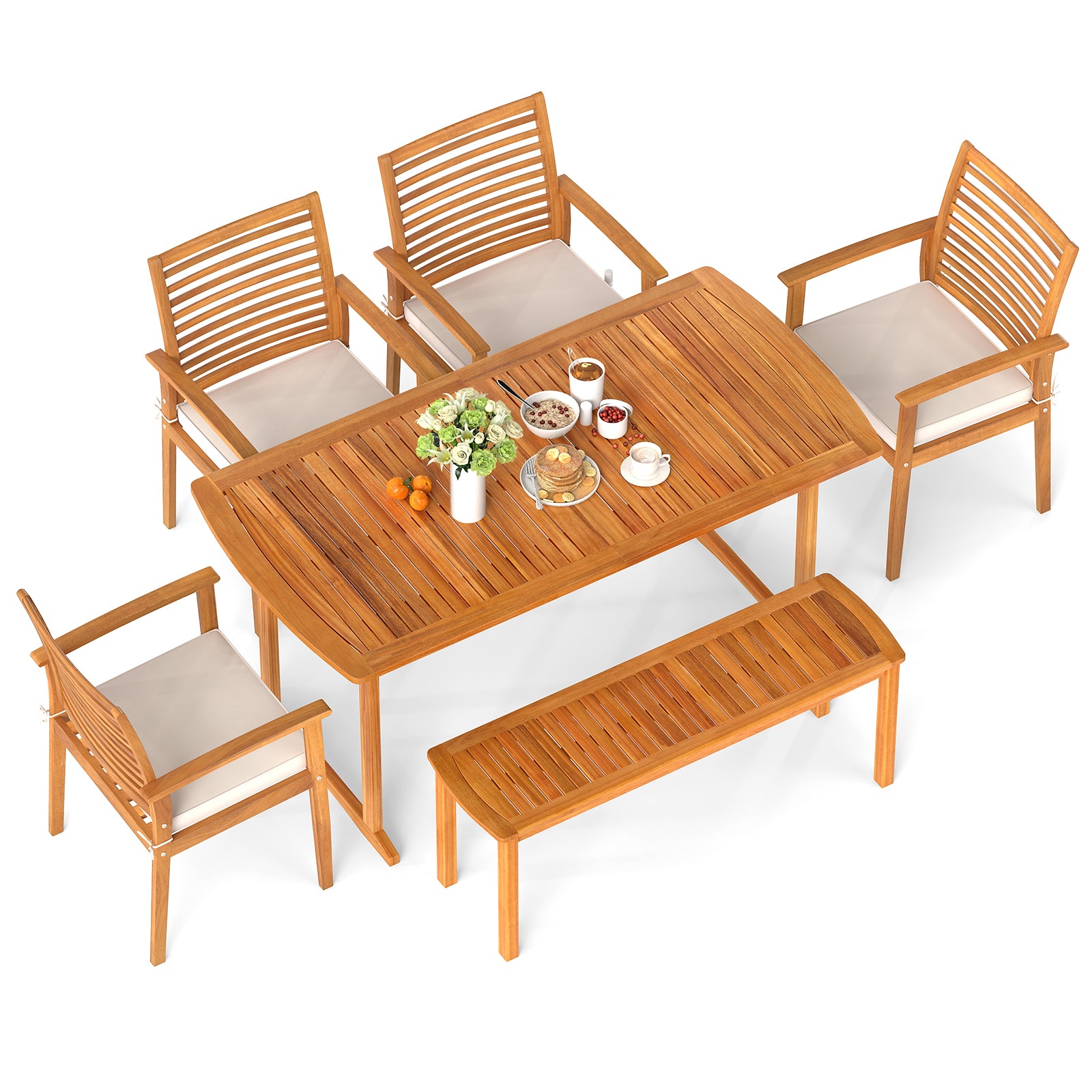 6 Pieces Outdoor Acacia Wood Dining Set with Umbrella Hole, Natural Patio Dining Sets at Gallery Canada