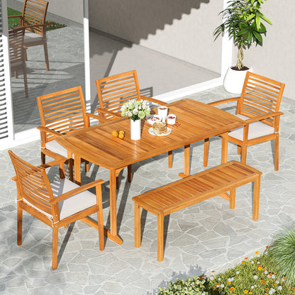 6 Pieces Outdoor Acacia Wood Dining Set with Umbrella Hole, Natural Patio Dining Sets at Gallery Canada