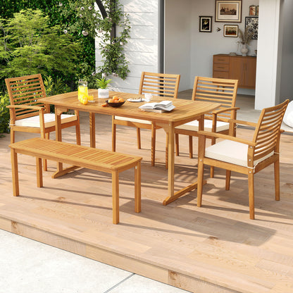 6 Pieces Outdoor Acacia Wood Dining Set with Umbrella Hole, Natural Patio Dining Sets at Gallery Canada